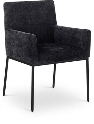 Reeves Black Chenille Fabric Upholstered Dining Arm Chair (Set of 2) | Meridian Furniture - 11001Black-C