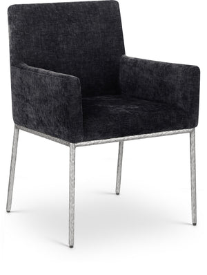 Reeves Black Chenille Fabric Upholstered Dining Arm Chair (Set of 2) | Meridian Furniture - 11003Black-C