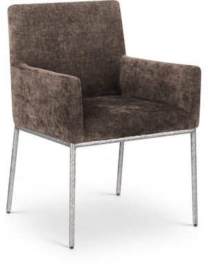 Reeves Brown Chenille Fabric Upholstered Dining Arm Chair (Set of 2) | Meridian Furniture - 11003Brown-C