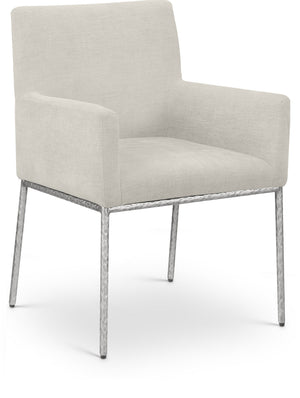 Reeves Cream Chenille Fabric Upholstered Dining Arm Chair (Set of 2) | Meridian Furniture - 11003Cream-C
