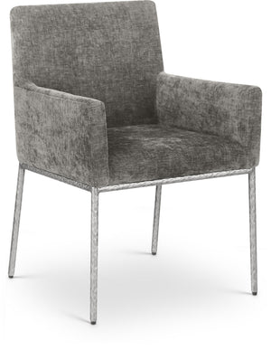 Reeves Grey Chenille Fabric Upholstered Dining Arm Chair (Set of 2) | Meridian Furniture - 11003Grey-C