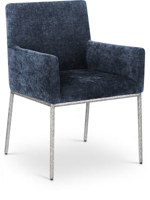 Reeves Navy Chenille Fabric Upholstered Dining Arm Chair (Set of 2) | Meridian Furniture - 11003Navy-C