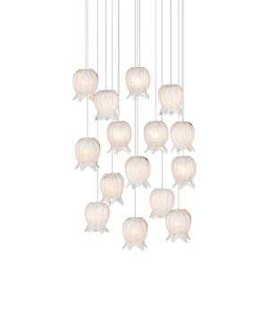 Polpo White 15-Light Round Multi-Drop Pendant | Currey & Co - 9000-1406