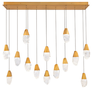 Martini 14 Multi-Light Pendant (Linear Canopy) in Aged Brass with Clear Optic Crystal | Schonbek - BPD20214LO-AB