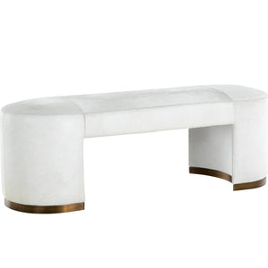 Lucius Hair-on-Hide Leather Iron Backless Bench - White Ivory | Gabriella White - SCH-175169