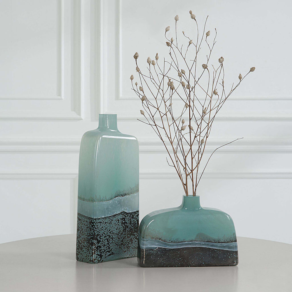Fuze Aqua & Bronze Vases, Set Of 2 | Uttermost - 18096