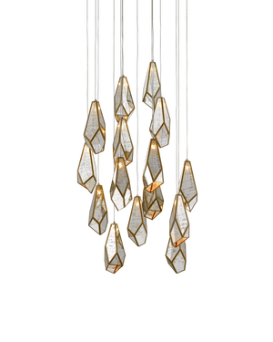 Currey & Co Glace Mirror 15-Light Round Multi-Drop Pendant | 9000-0705
