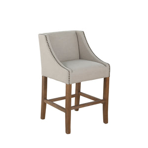 Winston Oak Counter Stool - Burnished Sunbrella Linen Dove Antique Brass | Gabriella White - SCH-579-S300-F03