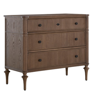 Andrea Oak Wood Storage Chest - 3 Drawers, Antique Brass | Gabriella White - SCH-175833