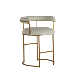 Mack Leather Iron Circular Backrest Counter Stool - Stained Gold White | Gabriella White - SCH-168300