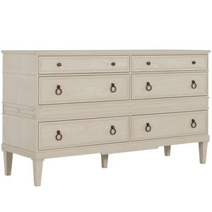 Archie Mindi Wood Traditional Dresser - 6 Drawers, Cerused White | Gabriella White - SCH-175629