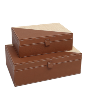 Leather & Raffia Box Set of 2 | Currey & Co - 1200-1069