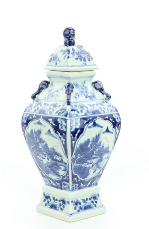 Square Village Scene Jar