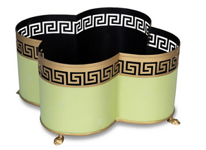 Grass Green & Gold Greek Key Quatrefoil Planter