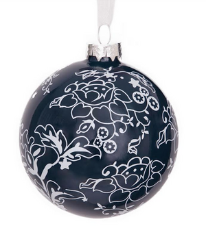 Navy Floral Ball Ornament