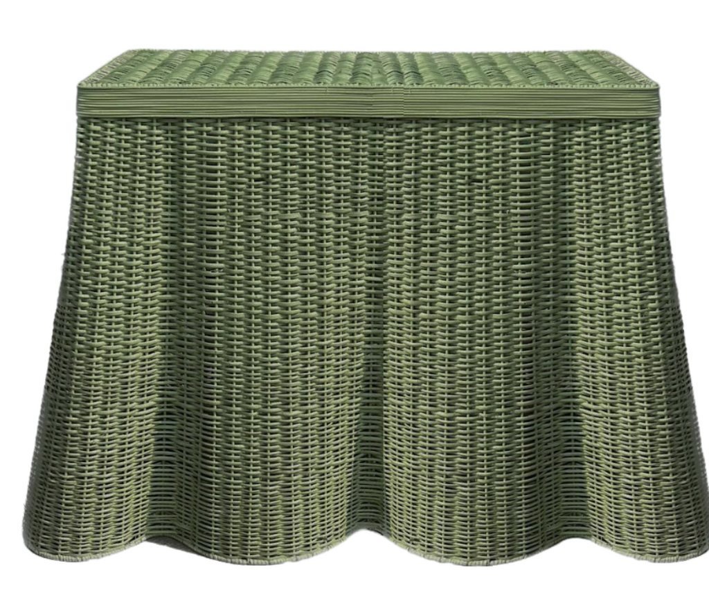 Fabulous New Mossy Green Scalloped Wicker Console Table | Enchanted Home - GLA179