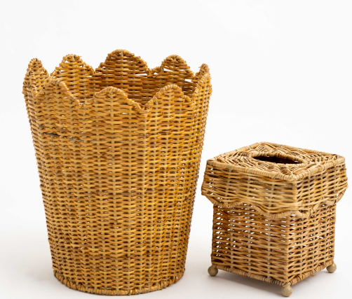 Beautiful Natural Wicker Scalloped Waste Paper Basket And Tissue Enchanted Home GLA191