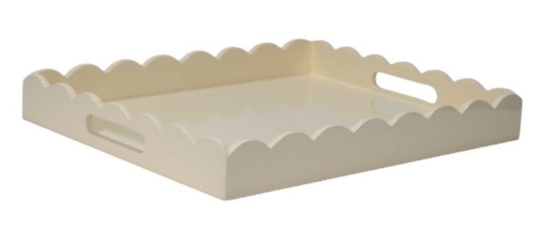 Incredible New Ivory High Gloss Scalloped Rectangular Serving Tray | Enchanted Home - GLA210