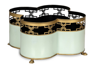 Pale Green & Gold Fretwork Quatrefoil Planter