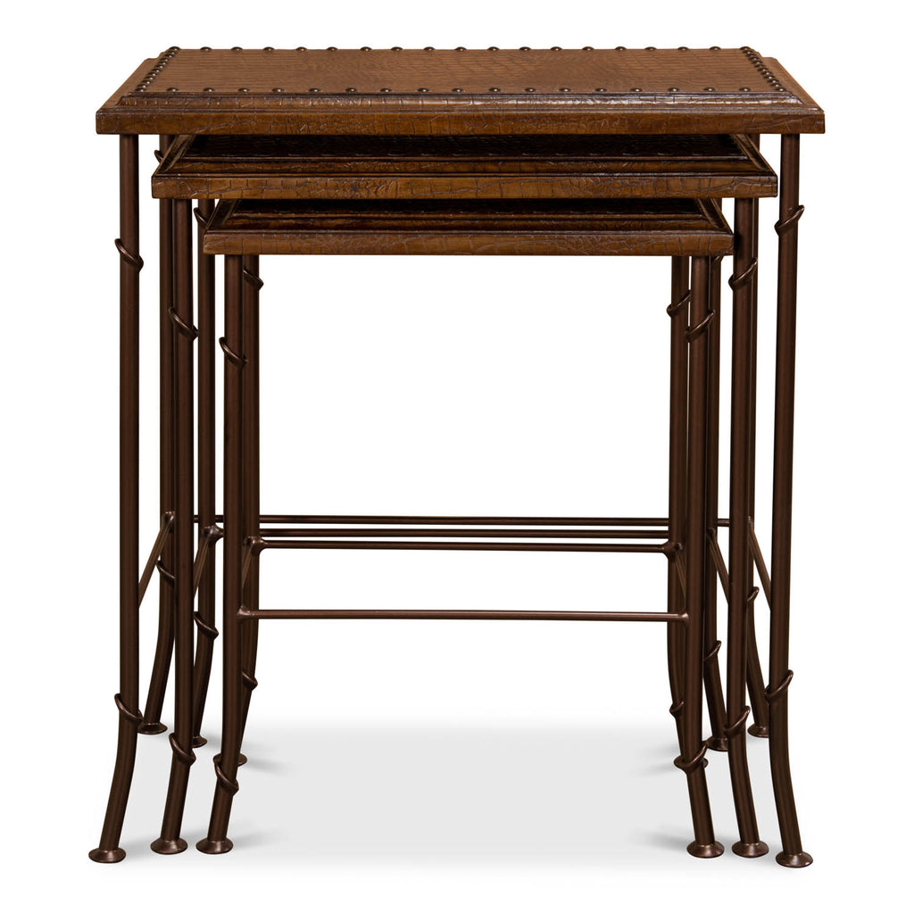 Croc Leather Nesting Tables Set/3 | Sarreid Ltd - 25953