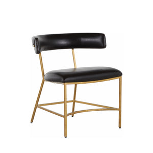 Matthew Faux Leather Metal Dining Chair - Dark Brown Antique Gold | Gabriella White - SCH-167075