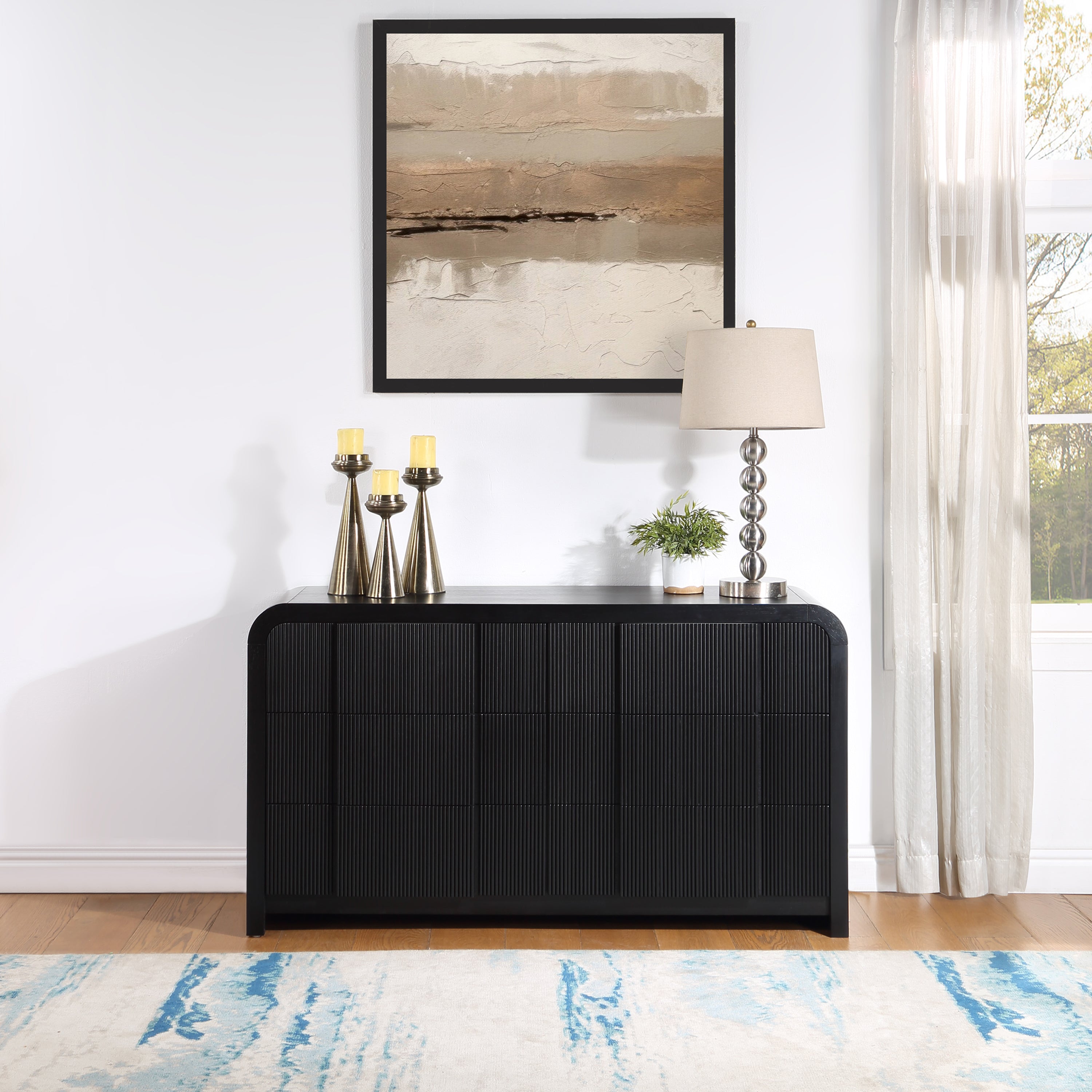 fluted black dresser Cameo 33" Fluted Black Wood 4-Drawer Tall Dresser