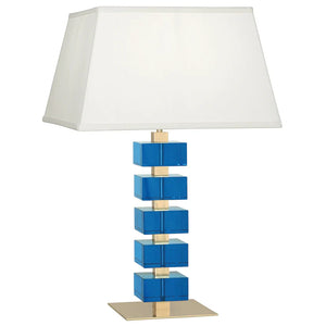 Monaco Table Lamp - Modern Brass/Turq - White Shade - Square | Jonathan Adler - 34229