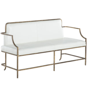 Vanderbilt Leather Hammered Iron Bench - White Ivory | Gabriella White - SCH-175194