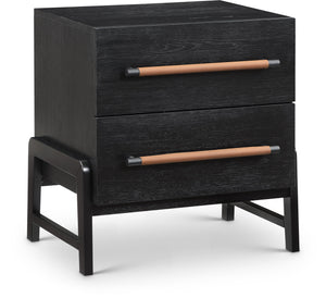Kaya Black Oak Veneer And Vegan Leather Handle Nightstand | Meridian Furniture - 360Black-NS