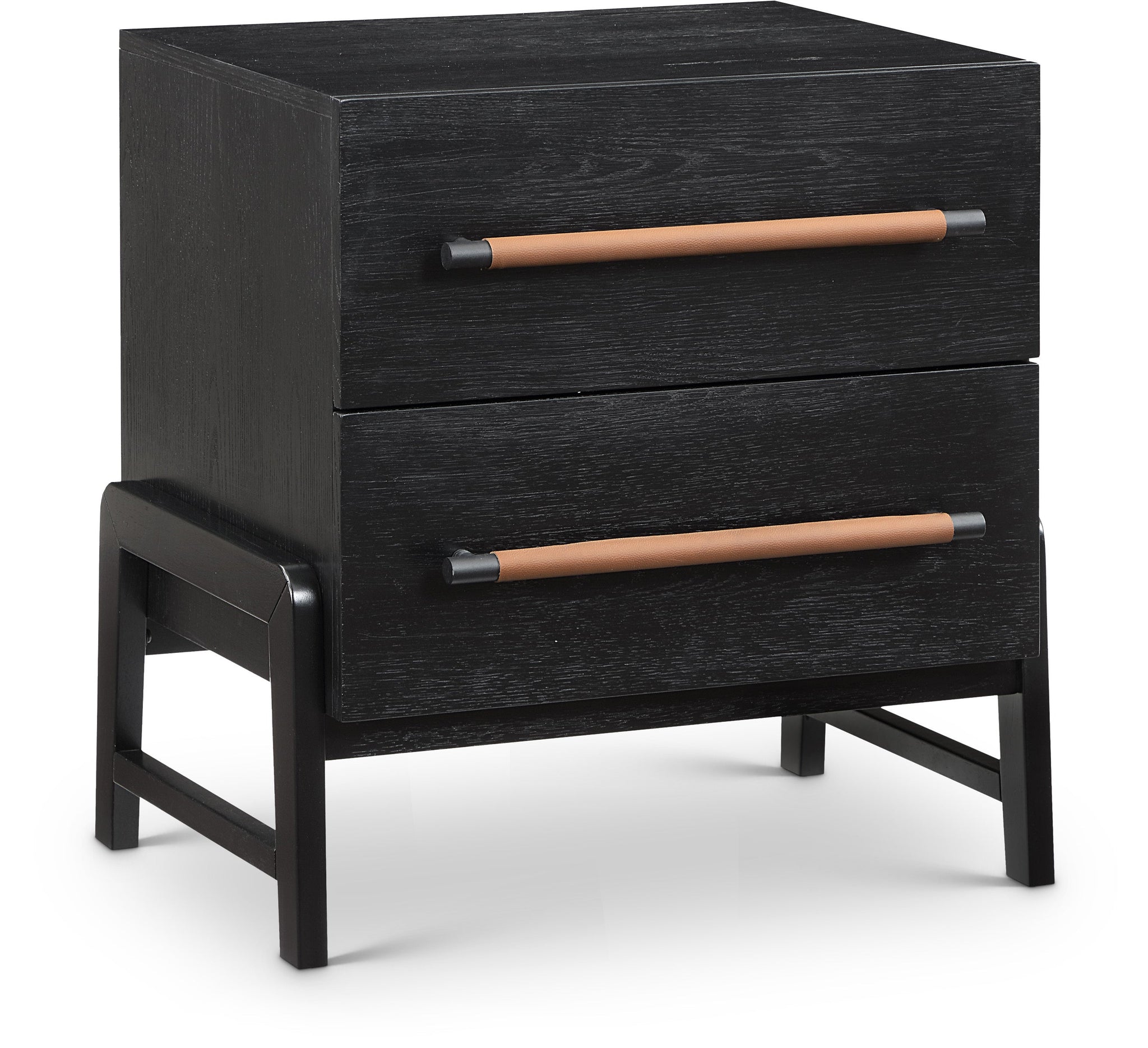 Kaya Black Oak Veneer And Vegan Leather Handle Nightstand