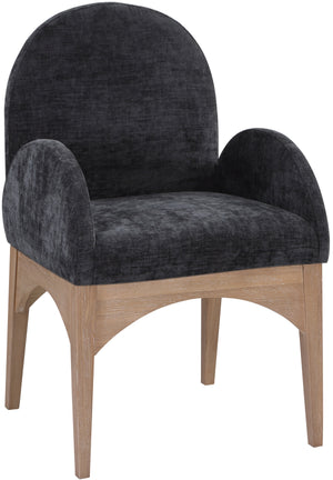 Waldorf Black Chenille Fabric Upholstered Dining Arm Chair | Meridian Furniture - 377Black-AC