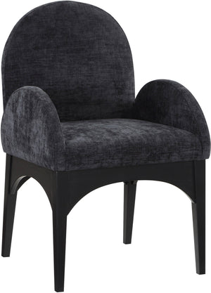 Waldorf Black Chenille Fabric Upholstered Dining Arm Chair | Meridian Furniture - 378Black-AC