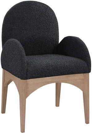 Waldorf Black Boucle Fabric Upholstered Dining Arm Chair | Meridian Furniture - 380Black-AC