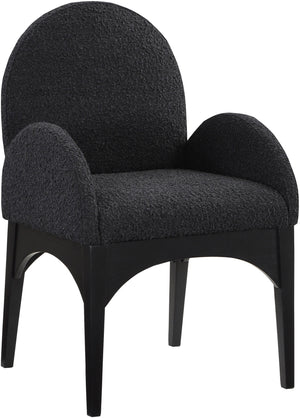 Waldorf Black Boucle Fabric Upholstered Dining Arm Chair | Meridian Furniture - 381Black-AC