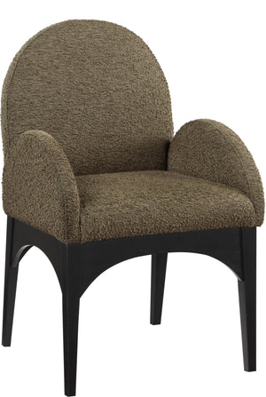 Waldorf Olive Boucle Fabric Upholstered Dining Arm Chair | Meridian Furniture - 381Olive-AC