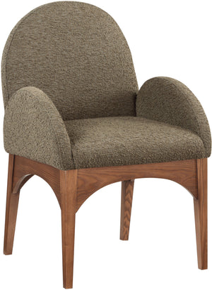 Waldorf Olive Boucle Fabric Upholstered Dining Arm Chair | Meridian Furniture - 382Olive-AC