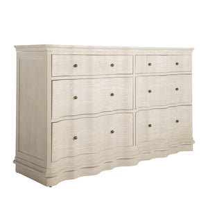 Meredith Mindi Wood Wavy Dresser - 6 Drawers, Textured Cerused White | Gabriella White - SCH-170245