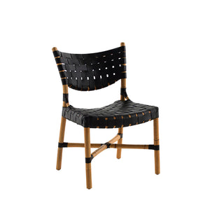 Morrison Natural Rattan Leather Open Weave Side Chair - Black | Gabriella White - SCH-158055