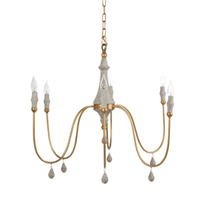 Clay Metal Vintage Gold Distressed Ivory Chandelier | Gabriella White - SCH-159065