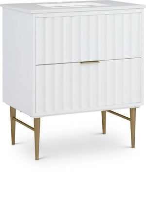 Modernist 30" White Engineered Stone Top And Solid Wood Base Bathroom Vanity | Meridian Furniture - 401White-30
