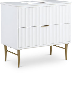 Modernist 36" White Engineered Stone Top And Solid Wood Base Bathroom Vanity | Meridian Furniture - 401White-36