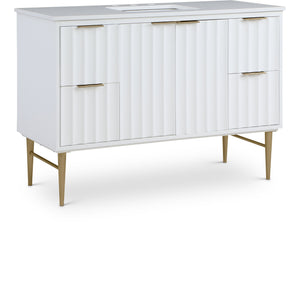 Modernist 48" White Engineered Stone Top And Solid Wood Base Bathroom Vanity | Meridian Furniture - 401White-48