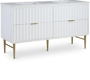 Modernist 60" White Engineered Stone Top And Solid Wood Base Bathroom Vanity | Meridian Furniture - 401White-60