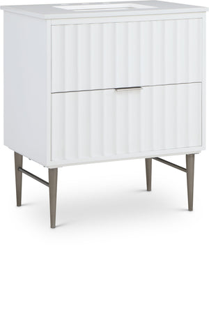 Modernist 30" White Engineered Stone Top And Solid Wood Base Bathroom Vanity | Meridian Furniture - 402White-30