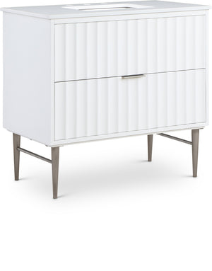 Modernist 36" White Engineered Stone Top And Solid Wood Base Bathroom Vanity | Meridian Furniture - 402White-36