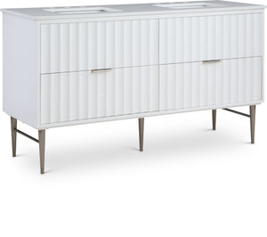 Modernist 60" White Engineered Stone Top And Solid Wood Base Bathroom Vanity | Meridian Furniture - 402White-60