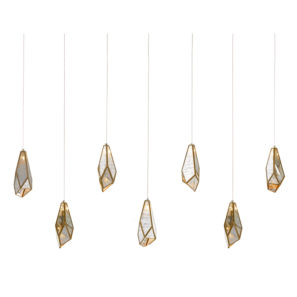 Currey & Company Glace Mirror 7-Light Rectangular Multi-Drop Pendant