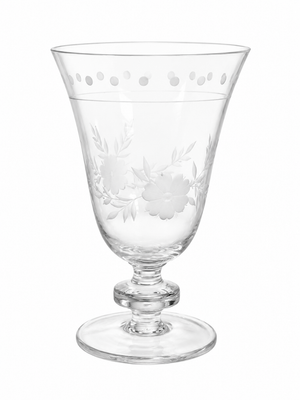 Set of 4 Garden Blossom Etched Glass Water Goblets