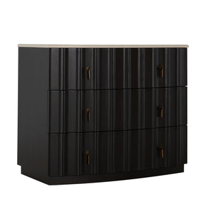 Sergio Wood Marble Top Chest - 3 Drawers, Sesame Black | Gabriella White - SCH-175505