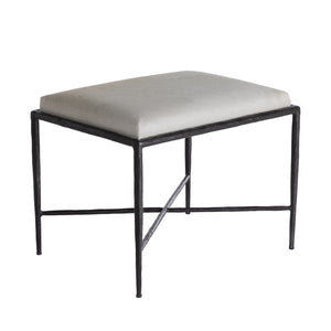 Devoe Hair On Hide Leather Iron Ottoman - Natural Ivory Gunmetal Bronze | Gabriella White - SCH-175067